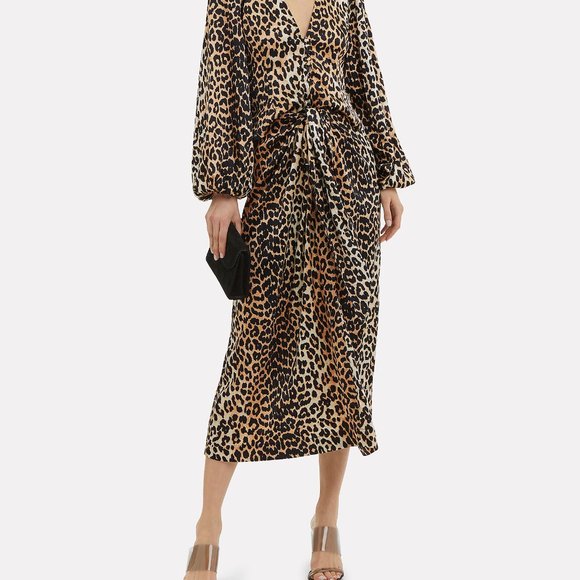 GANNI Knotted Tiger Striped Silk Skirt NTW